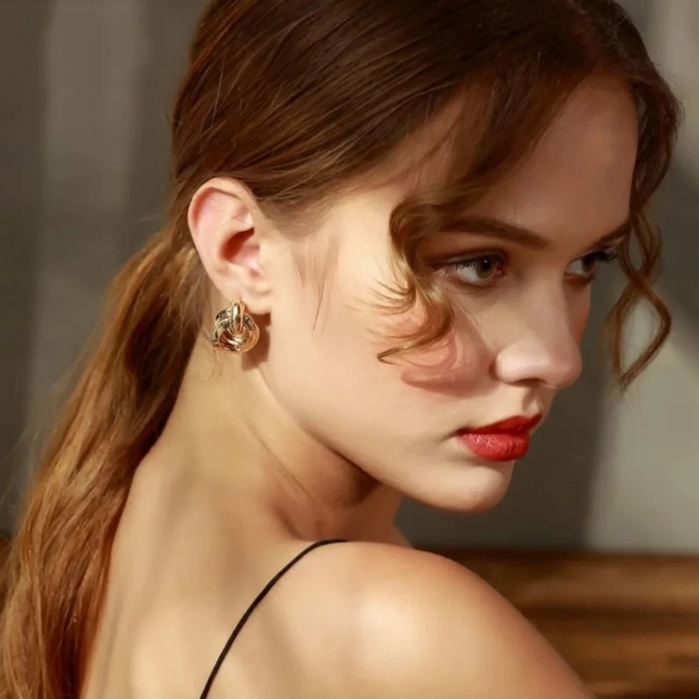 Gold Twisted Earrings - Picture 3 of 4
